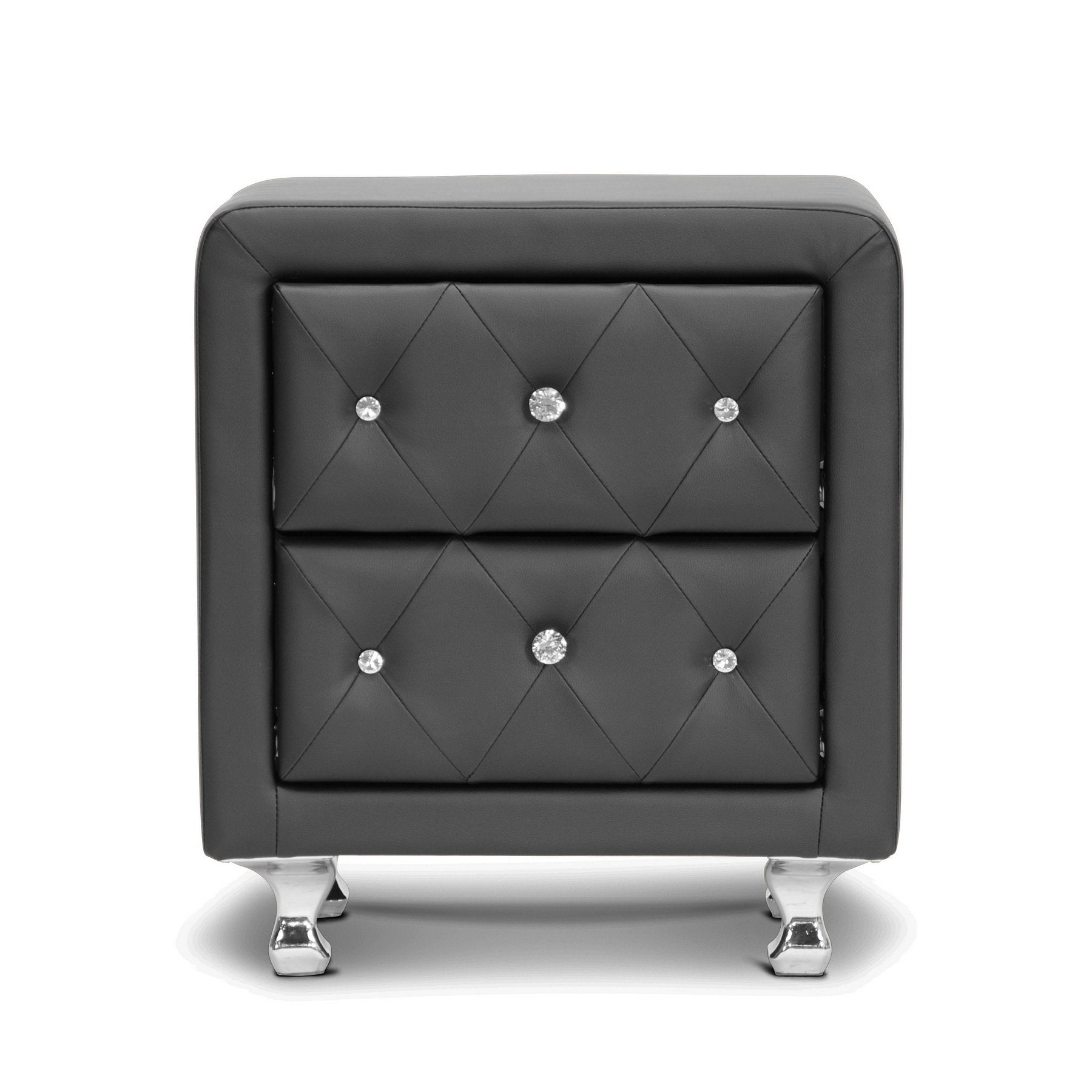 Baxton Studio Stella Crystal Tufted Upholstered Modern Nightstand, Black